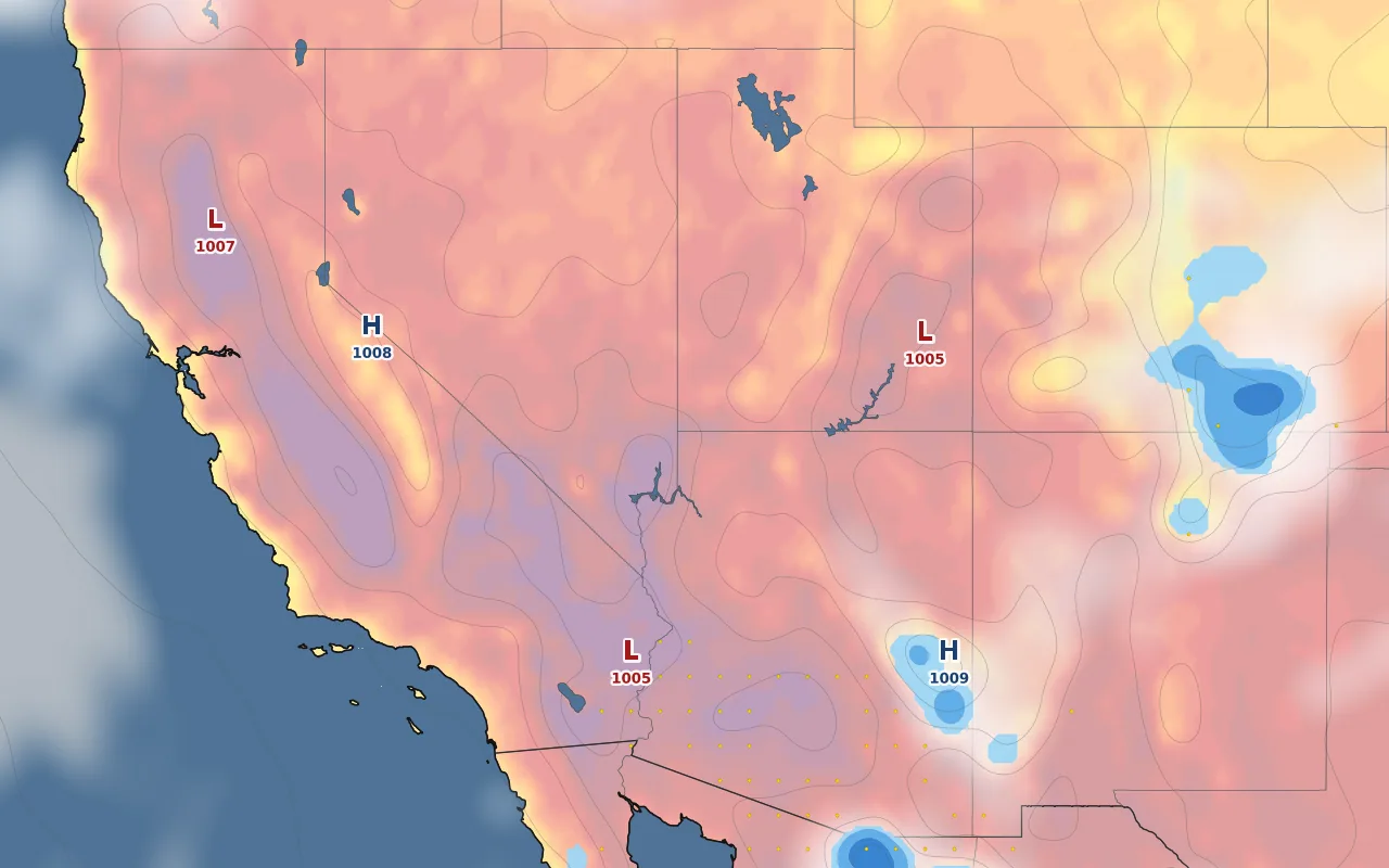 Forecast map frame around Estes Park, Colorado — temperature and clouds